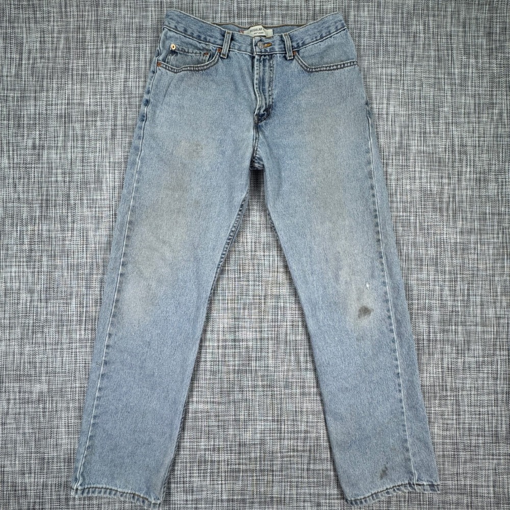 Levis Mens 33x32 Jeans 505 Regular Fit Straight Leg Light Blue Cotton Denim Zip